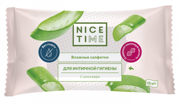 Влажные салфетки «Nice Time» для интимной гигиены Алоэ Вера, 15 шт