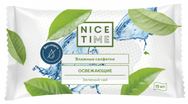 Салфетки влажные «Nice Time» Зеленый чай, 15 шт