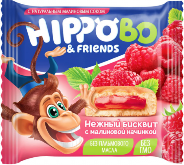 Бисквитное пирожное HIPPO BO & friends с малиновой начинкой, 32 г