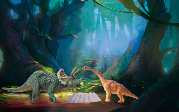 Игровой набор «Динозавры» Птерозавр и трицератопс/Трицератопс и бронтозавр + аксессуары (видео)
