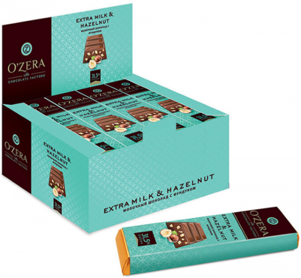 «OZera», шоколадный батончик Extra milk & Hazelnut, 42 г