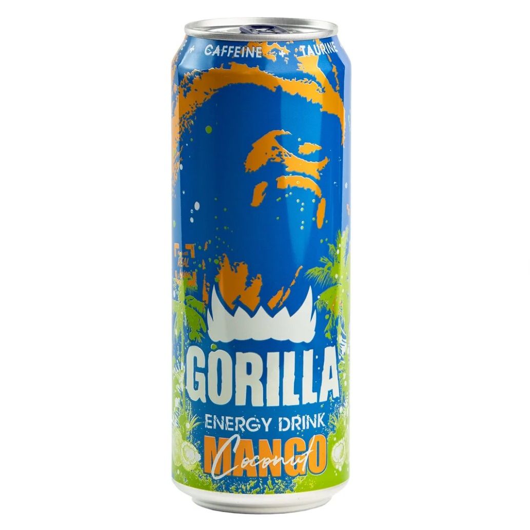 10bcb74aaee2afe95b2c53b52f42c877.jpg Напиток энергетический Gorilla Energy "Манго-Кокос", газированный, безалкогольный, ж/б, 0,45 л