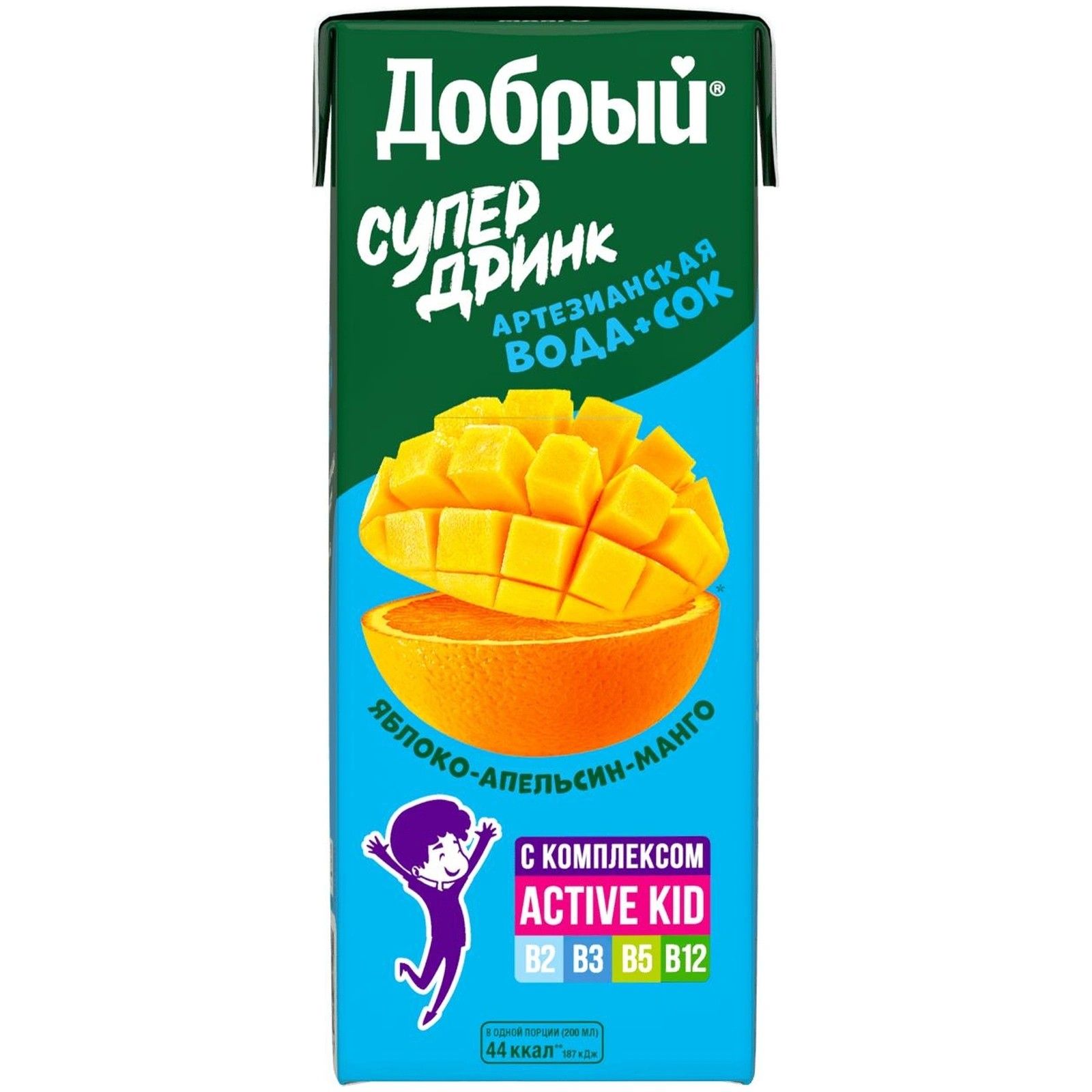 146f710188f3034adca4a3a6d3804f4b.jpg Сок для детей Добрый "Супер Дринк | Яблоко-Апельсин-Манго", 0,2 л