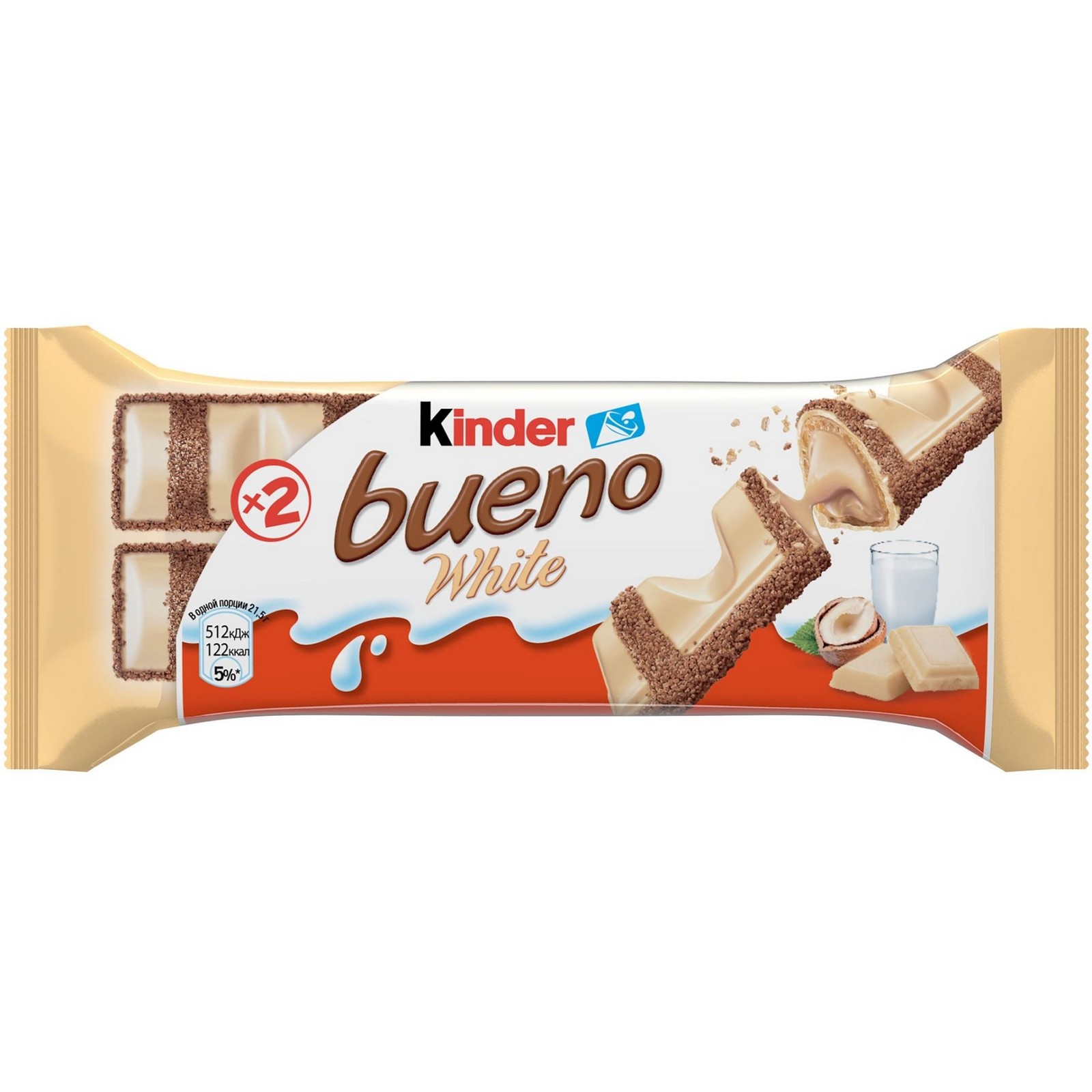 48380cf2553672ea9ea92039ddc0b21b.jpg Батончик вафельный Kinder "Bueno White", в белом шоколаде, 39 г