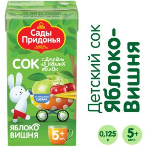 Сок Сады Придонья «Яблоко | Вишня», восстановленный, осветленный, с 5 месяцев, 125 мл