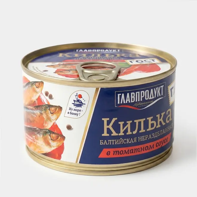53198.webp «Главпродукт», килька балтийская неразделанная в томатном соусе, 240 г