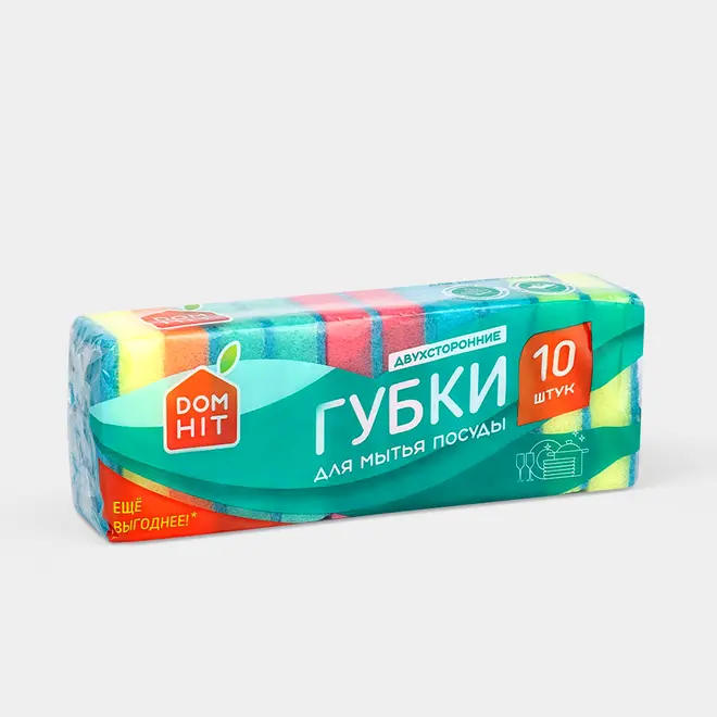 53696.webp «DOMHIT», губки для мытья посуды Норма, 10 шт, 40 г