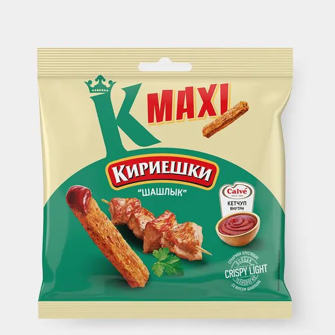 53823.webp «Кириешки Maxi», сухарики со вкусом «Шашлык» и с кетчупом «Calve», 75 г