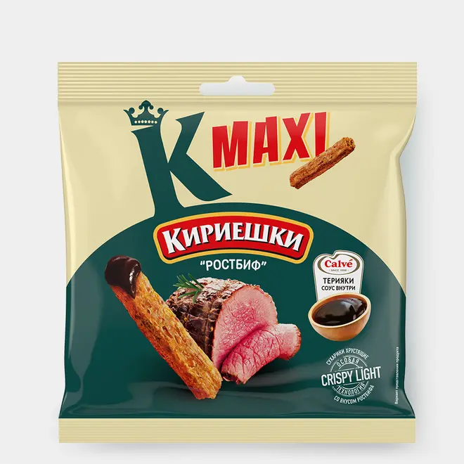 53825.webp «Кириешки Maxi», сухарики со вкусом «Ростбиф» и с соусом терияки «Calve», 75 г