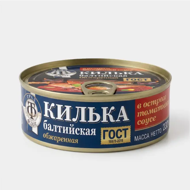 54406.webp «Трал Флот», килька балтийская неразделанная, в остром томатном соусе, 230 г