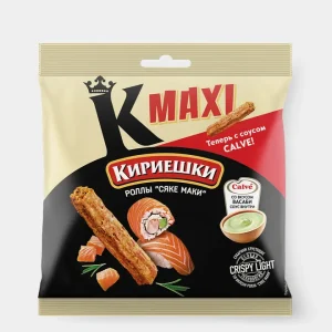 «Кириешки Maxi», сухарики со вкусом роллов «Сяке маки» и с соусом со вкусом васаби «Calve», 75 г