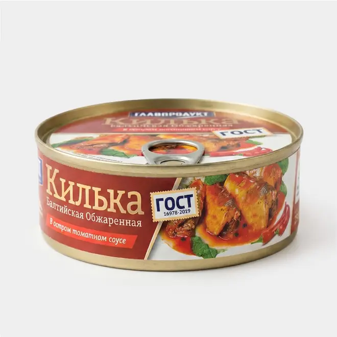 54753.webp «Главпродукт», килька балтийская обжаренная, в остром томатном соусе, 230 г