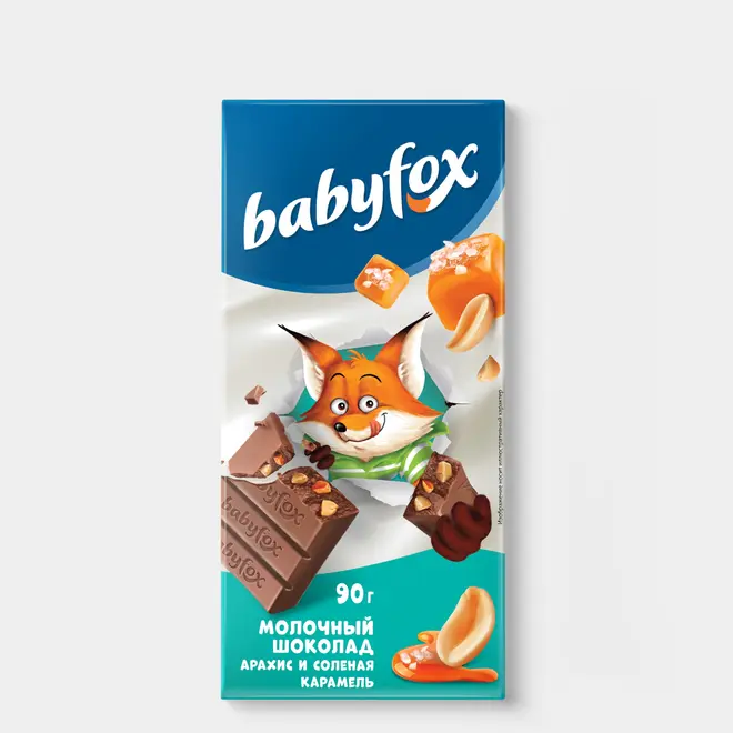 54930.webp «BabyFox», молочный шоколад с арахисом и солёной карамелью, 90 г