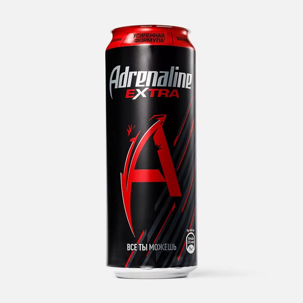 6bc9a05e010ba5407c281c145c70a19b.jpg Напиток энергетический Adrenaline Rush "Extra", газированный, безалкогольный, ж/б, 0,449 л