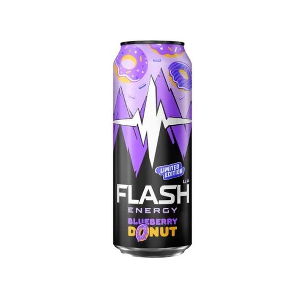 927d950f8e8b4a0296fa9ff5a178d9f5.jpg Напиток энергетический Flash Up Energy "Blueberry Donut | Черника-Пончик", газированный, ж/б, 0,45 л