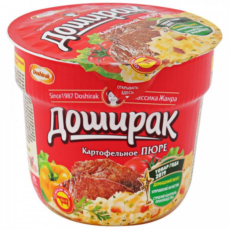a3e5d6f9533d49672ebe7f8b90d028f7.jpg Пюре картофельное быстрого приготовления Доширак "Говядина", стакан, 40 г