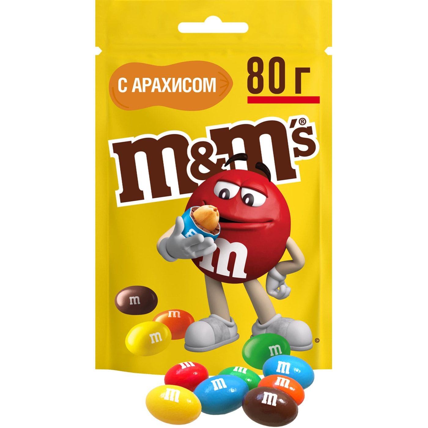 abca2380a713173bdc8ceb7e6f50f684.jpg Драже M&M's "Арахис", c арахисом и молочным шоколадом, покрытое разноцветной глазурью, 80 г