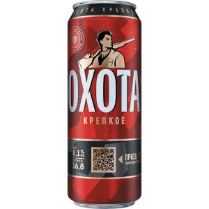 Пиво светлое Охота «Крепкое», фильтрованное, пастеризованное, 8,1%, ж/б, 0,43 л — купить в Красноярске